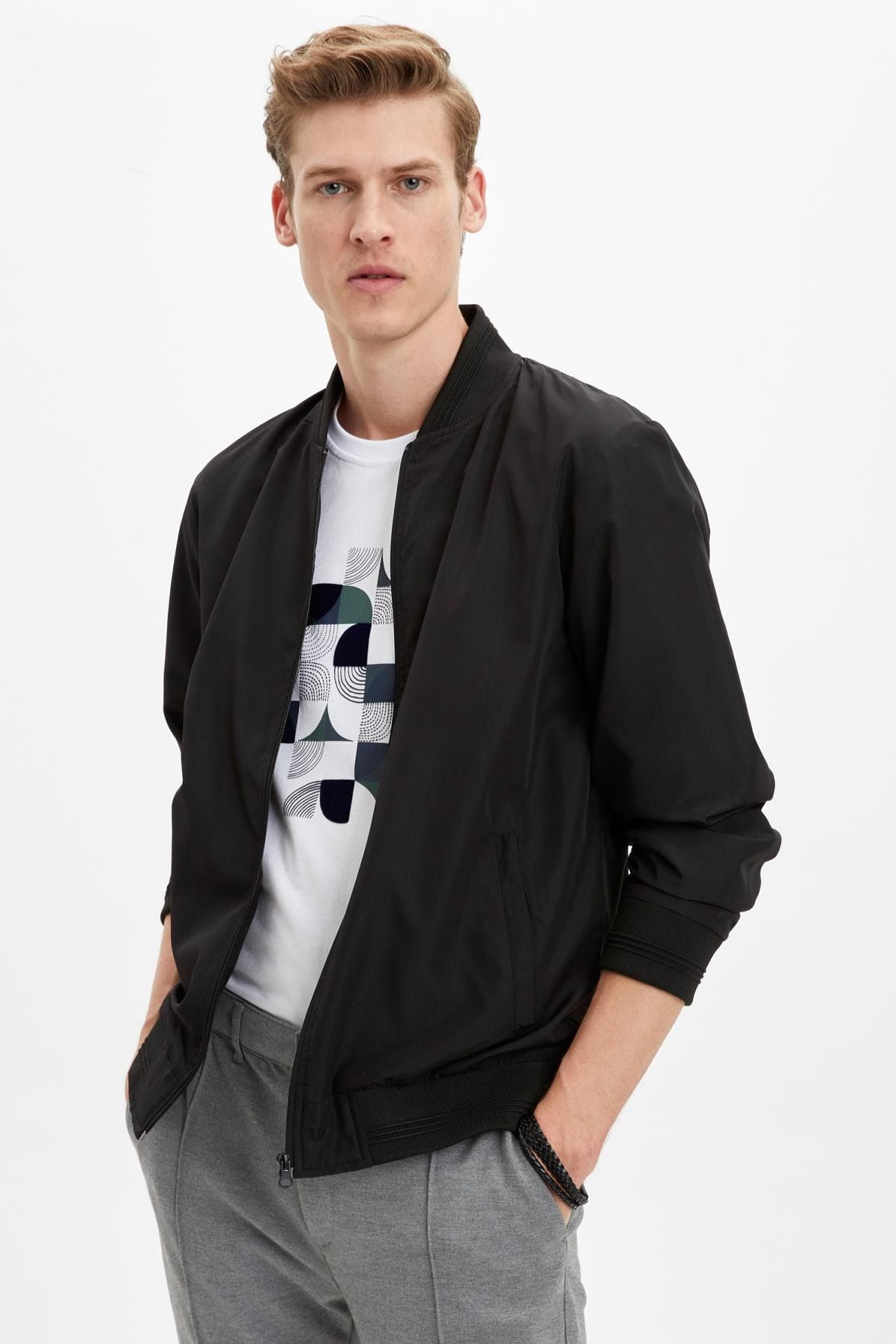 Defacto Erkek Siyah Slim Fit Bomber Mont R6379az20au Trendyol