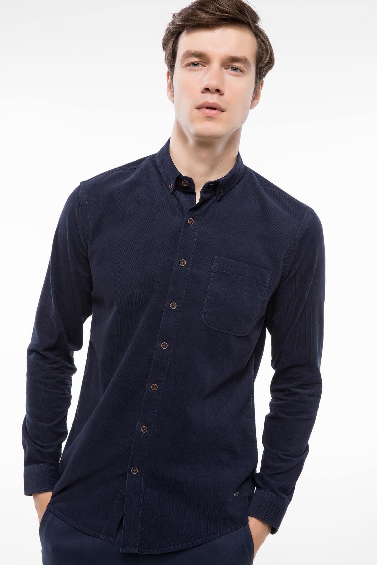 Defacto Erkek Modern Fit Tek Cep Kadife Gomlek J1153az 18wn In75 Trendyol