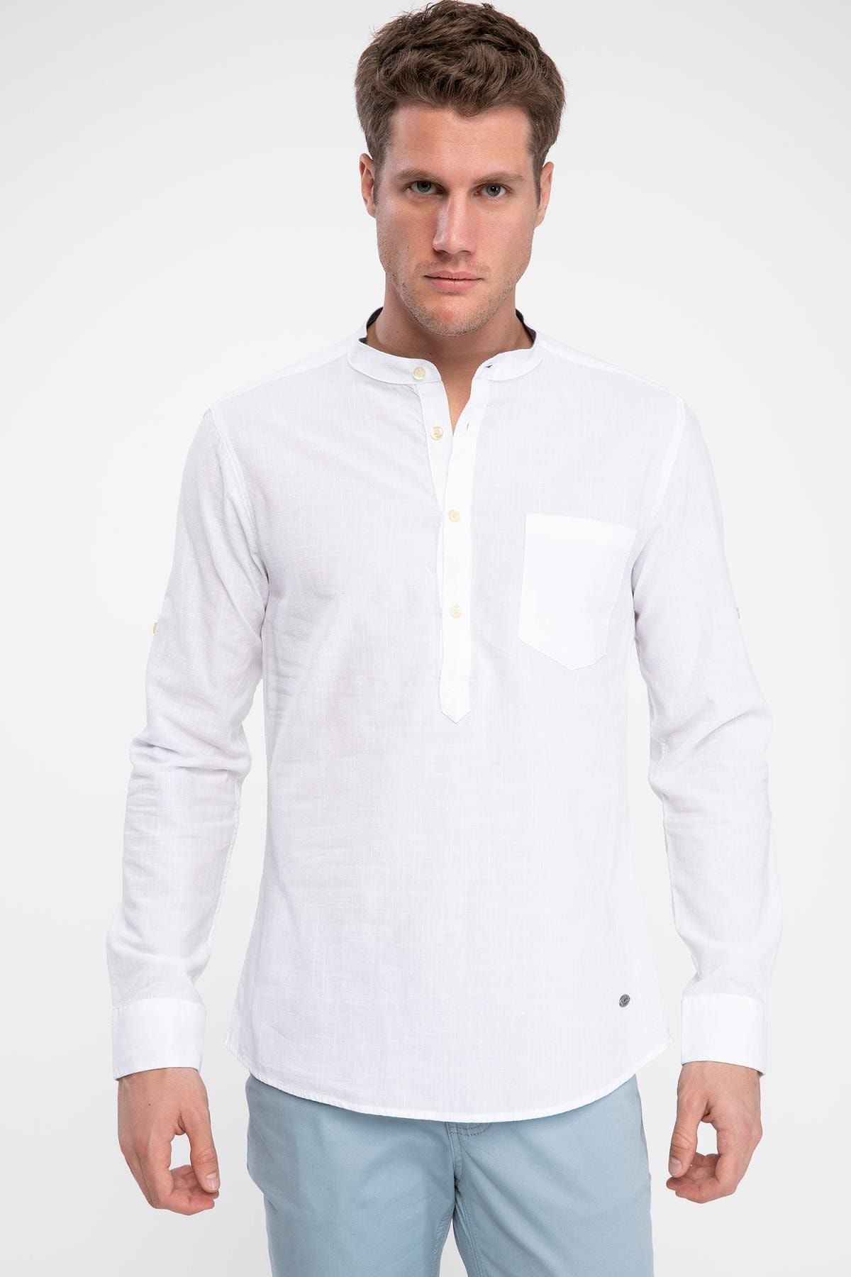 Defacto Erkek Beyaz Hakim Yaka Yarim Dugmeli Slim Fit Gomlek K2091az 19sm Wt34 Trendyol