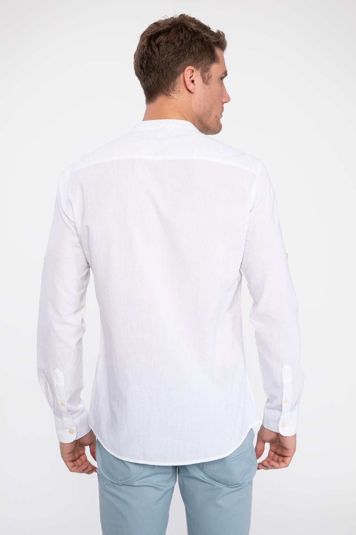 Defacto Erkek Beyaz Hakim Yaka Yarim Dugmeli Slim Fit Gomlek K2091az 19sm Wt34 Trendyol