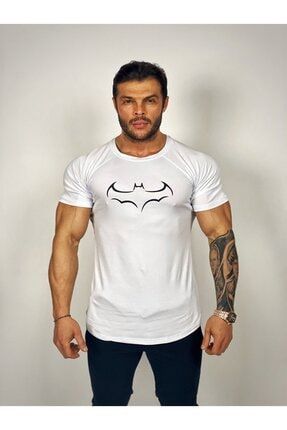Erkek Beyaz Yarasa Fitness T-shirt BLCK145400