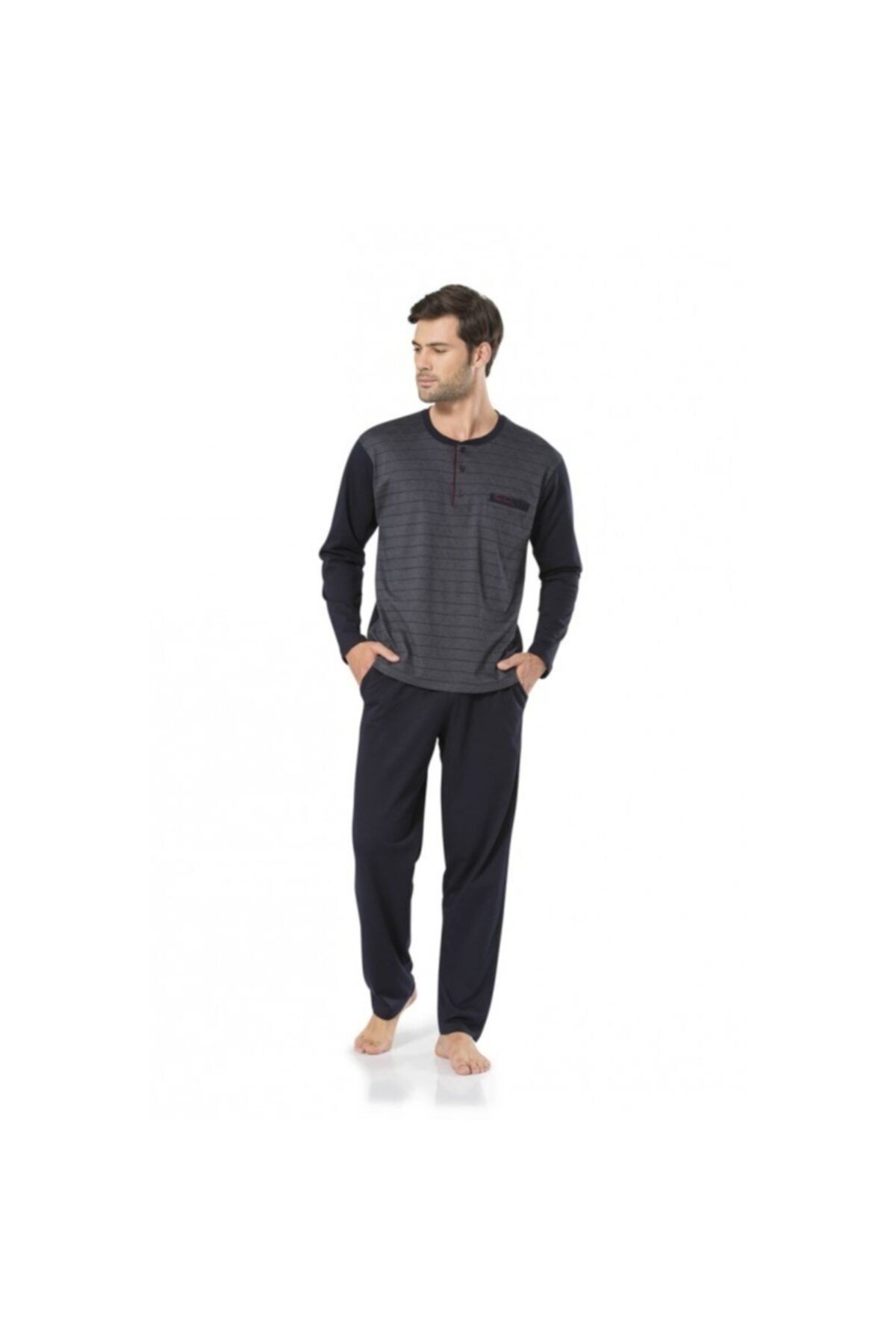 ست پیژامه آبی مردانه جعبه جهیزیه 4 فصل 5195 Jacquard Pijama ارسال رایگان Pierre Cardin