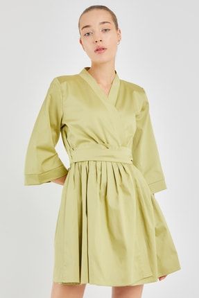 Kadın Yeşil Kruvaze Elbise ELB-00280