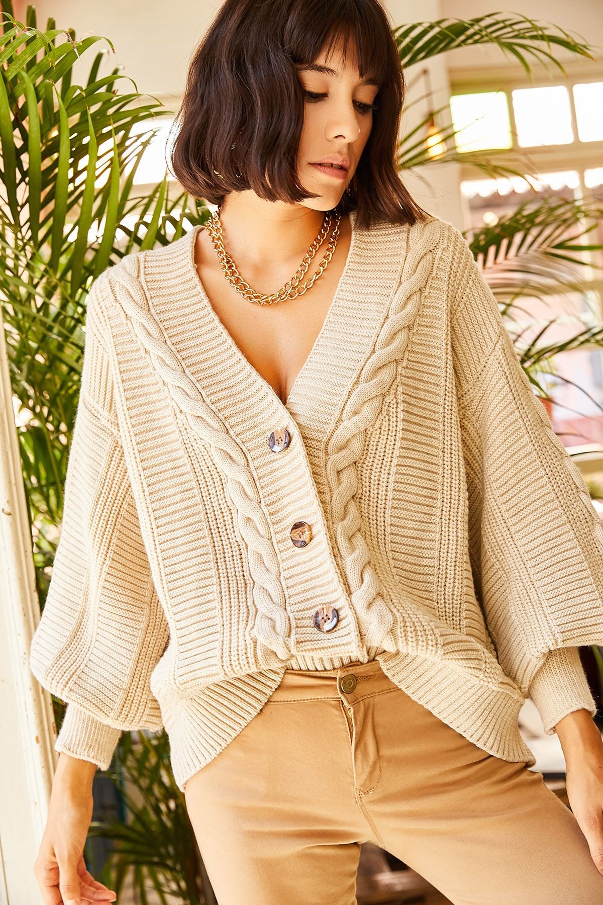 Olalook-Women's Stone Thick Hair Braided Knit Cardigan HRK-19000082 6