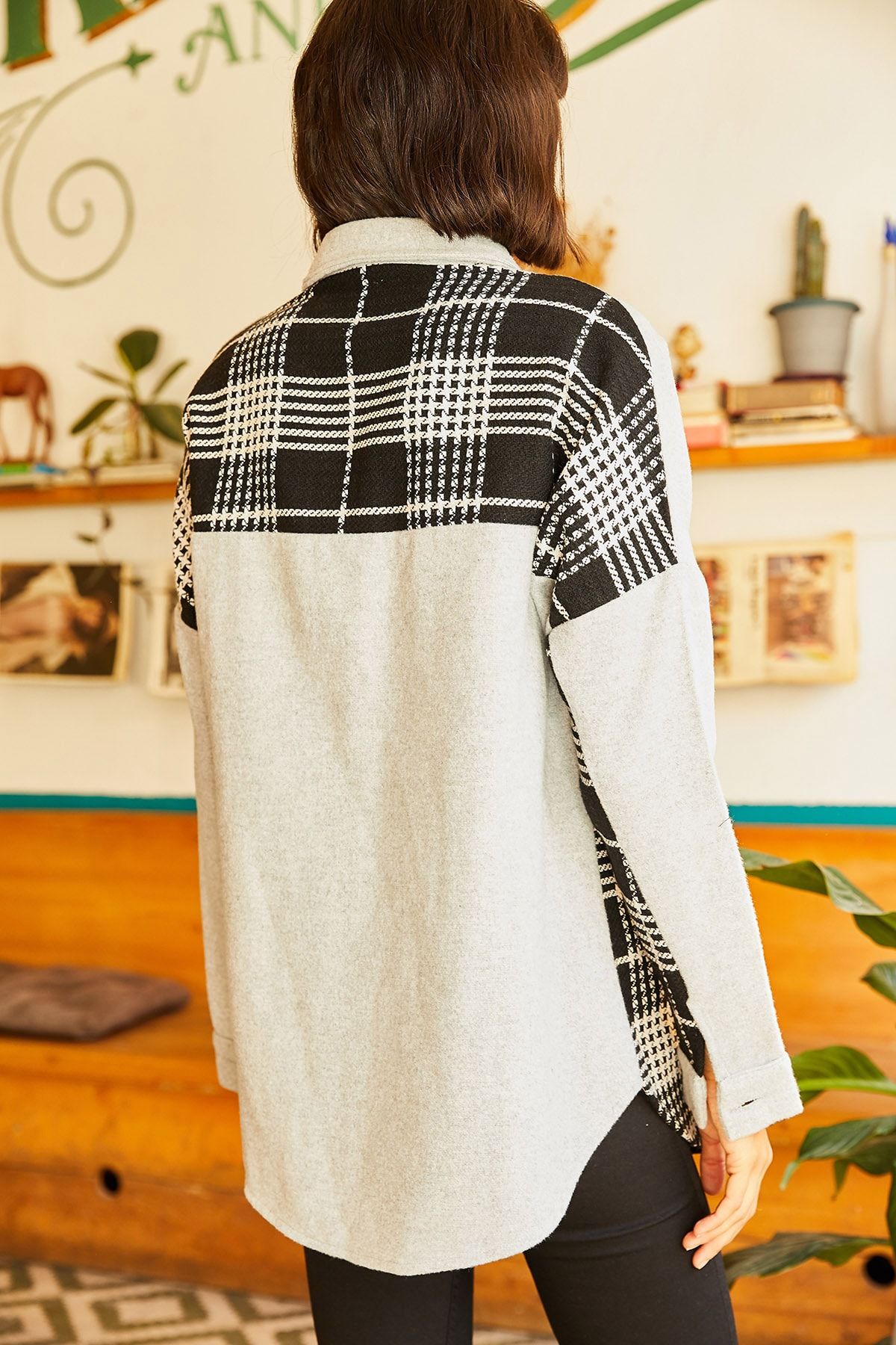Olalook-Graue Hemdjacke mit Farbblock und Prägung für Damen CKT-19000224 2