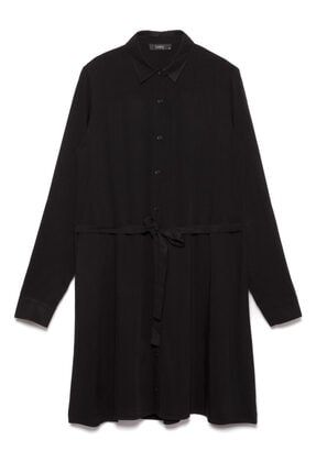 Kadın Siyah Viskon Gömlek Elbise | 160201-1