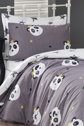 Enlora Home Enlora 100 Dogal Pamuk Nevresim Takimi Tek Kisilik Kral Panda Gri Fiyati Yorumlari Trendyol