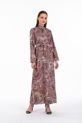 Kadın Pembe Etnik Desen Tesettür Elbise 14100