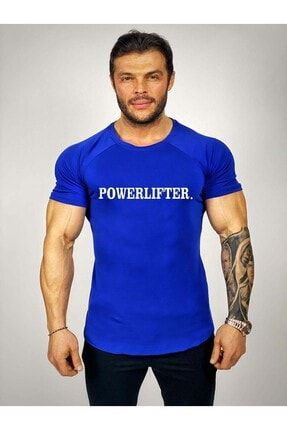 Erkek Mavi Poverlifter Fitness T-shirt BLCK145520