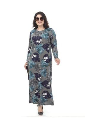 Kadın Viskon Kumaş Baskı Desen Büyük Beden Elbise 3658