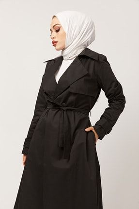 moda gulay cift dugme beli kemerli uzun