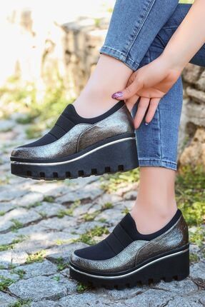 Kadın Platin Lastik Detay Dolgu Topuk Ayakkabı brtz