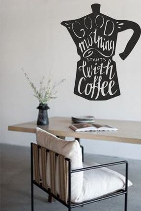 Siyah Ahşap Güzel Sabahlar Kahve Ile Başlar Duvar Dekoru Mutfak Cafe Kahve Köşesi 50x41cm Tablo B.1.54