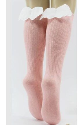 Kız Çocuk Pembe Melekli Diz Altı Aksesuarlı Çorap 910