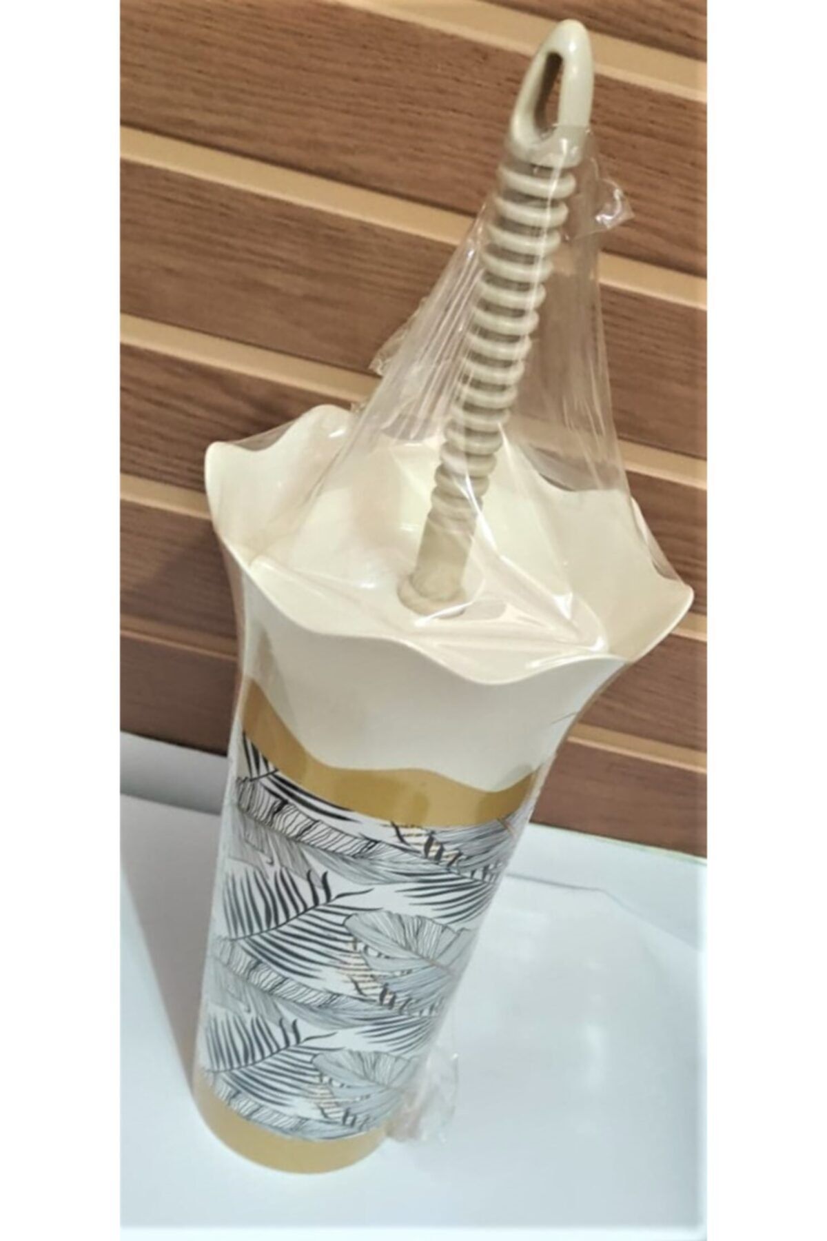 IRAK PLASTİK-Home Design WC Brush Set Cream Leaf Pattern 2