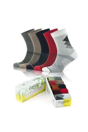 GoWith 5'li Renkli Seamless (Dikişsiz) Topuk Burun Güçlendirilmiş Bambu Koşu Çorabı Seti 3209 3209-Men-Bam-Sho