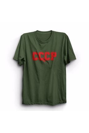 Unisex Haki Sovyetler Birliği Cccp Baskılı Tişört adv-sscb-03