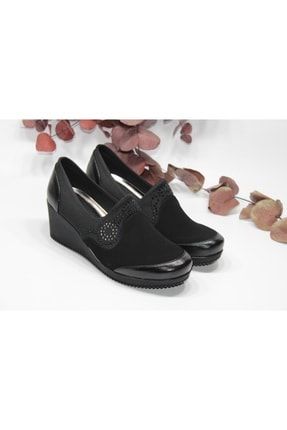 Kadın Siyah Dolgu Taban Streç Taş Detaylı Günlük - Abiye Rahat Ayakkabı OTİP-DOLGU-89338975