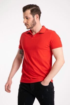 Erkek Polo Yaka Likralı Kırmızı Lakos T-shirt 2141-4622