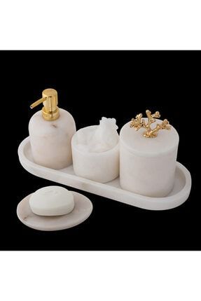 5 Parça Beyaz Mermer Banyo Seti ML-00039