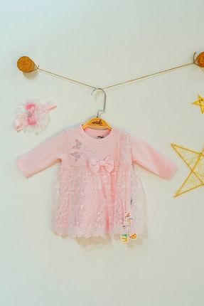 Kız Bebek Pembe Yeni Doğan Kelebek Nakış Elbise 2085