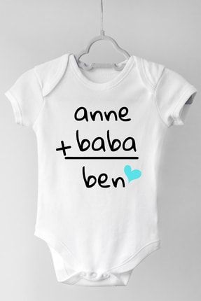 Unisex Bebek Beyaz Anne Baba Ben Kısa Kollu Çıtçıtlı Body AG-007
