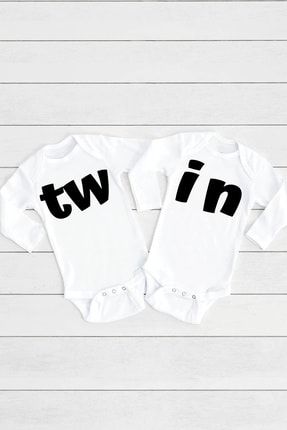 Unisex Bebek Beyaz Tw In İkizler 2'li Çıtçıtlı Body Takım BB-044