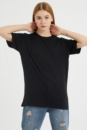Kadın Siyah Oversize Bol Kesim Basic Kısa Kollu Tişört 105060