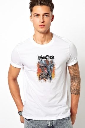 Judas Prıest Baskılı Beyaz Erkek Örme Tshirt T-shirt Tişört T Shirt BGA2082ERKTS