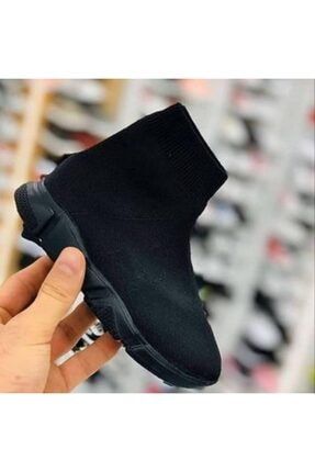 Unisex Çocuk Siyah Kömür Triko Streç Çorap Spor Ayakkabı Snekaer Mirket çnr