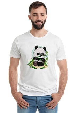 Panda Baskılı Beyaz Erkek Örme Tshirt BGA1310ERKTS