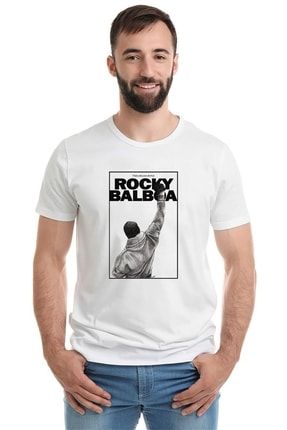 Rocky Balboa Baskılı Beyaz Erkek Örme Tshirt T-shirt Tişört T Shirt BGA2519ERKTS