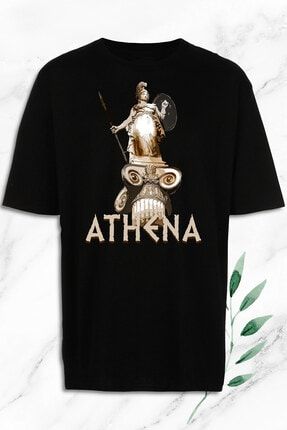 Unisex Siyah Mitoloji Barış Tanrıçası Athena Baskılı Oversize T-Shirt OVR 107
