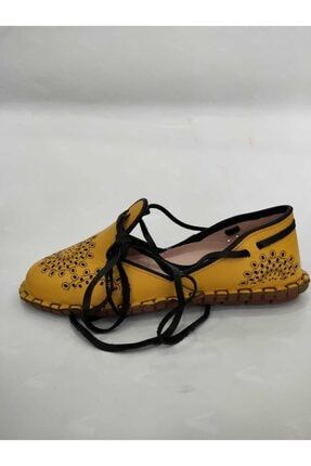 Kadın Sarı Bağcıklı Deri Ayakkabı Yemeni Çarık CBDC150