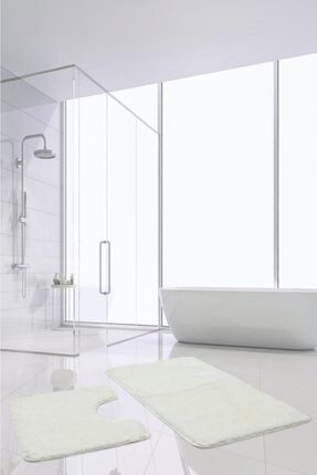 Home Doğal Kaymaz Taban Yıkanabilir Beyaz Sebano Banyo Halısı 2'li EUROBANOSKBP007