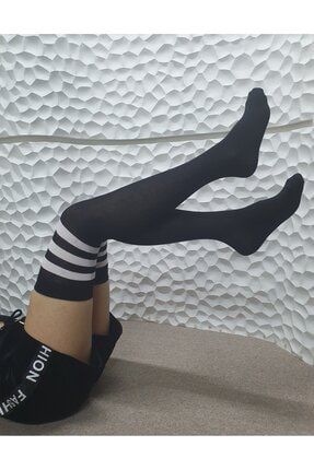 Siyah Beyaz Çizgili Uzun Dizüstü Çorap YELISS-BCK-25-YSTRMD139