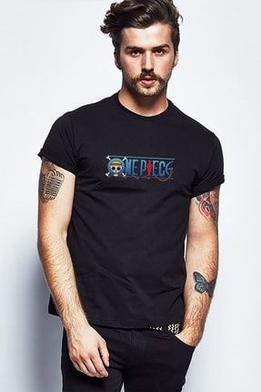 Anime One Piece Baskılı Siyah Erkek Örme Tshirt T-shirt Tişört T Shirt SFK0257ERKTS