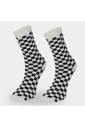 3'lü Unisex Siyah Beyaz Kareli Soket Çorap SCKARE01