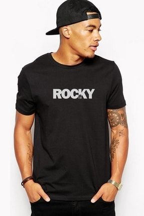 Rocky Baskılı Siyah Erkek Örme Tshirt T-shirt Tişört T Shirt RF1052-ERKTS