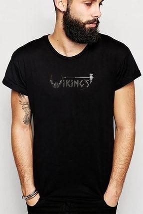 Vikings Icon Baskılı Siyah Erkek Örme Tshirt T-shirt Tişört T Shirt SFK2347ERKTS