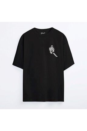 Unisex Siyah Oversize Mushroom Skull Oldschool T-shirt TW-3361