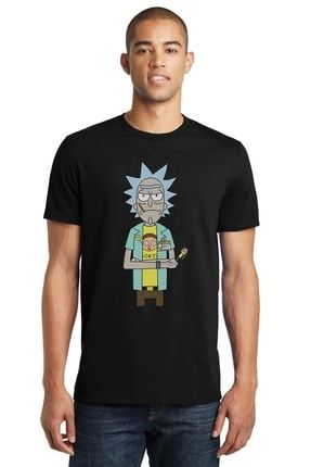 Rick And Morty Mikrofon Baskılı Siyah Erkek Örme Tshirt T-shirt Tişört T Shirt SFK0687ERKTS