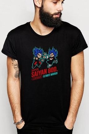 Anime Dragon Ball Baskılı Siyah Erkek Örme Tshirt SFK0625ERKTS