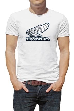 Honda Logo Baskılı Beyaz Erkek Örme Tshirt BGA1466ERKTS