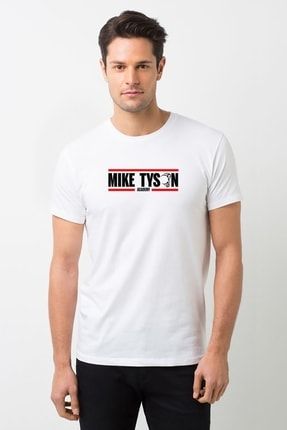 Mike Tyson Academy Baskılı Beyaz Erkek Örme Tshirt RF0392-ERKTS
