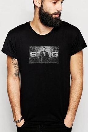 Sting We Baskılı Siyah Erkek Örme Tshirt SFK2161ERKTS