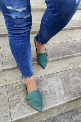 Kadın Mint Yeşili Deri Çift Kemerli Günlük Ayakkabı LA-trkrcfttk