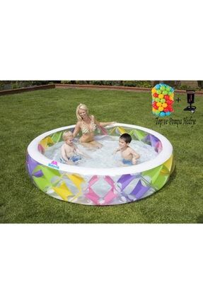 Şişme Büyük Boy Desenli Çocuk Oyun Havuzu Set 229x56 Cm Top Ve Pompa Hediye UFIS56494V