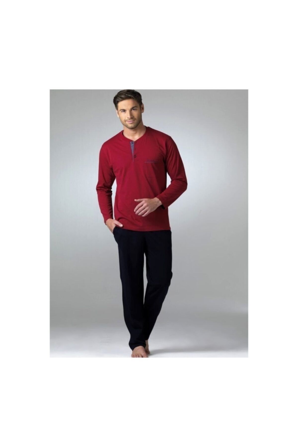 ست پیژامه قرمز مردانه لباس خواب Claret قرمز، زیرپیراهن مشکی و باکسر Pierre Cardin
