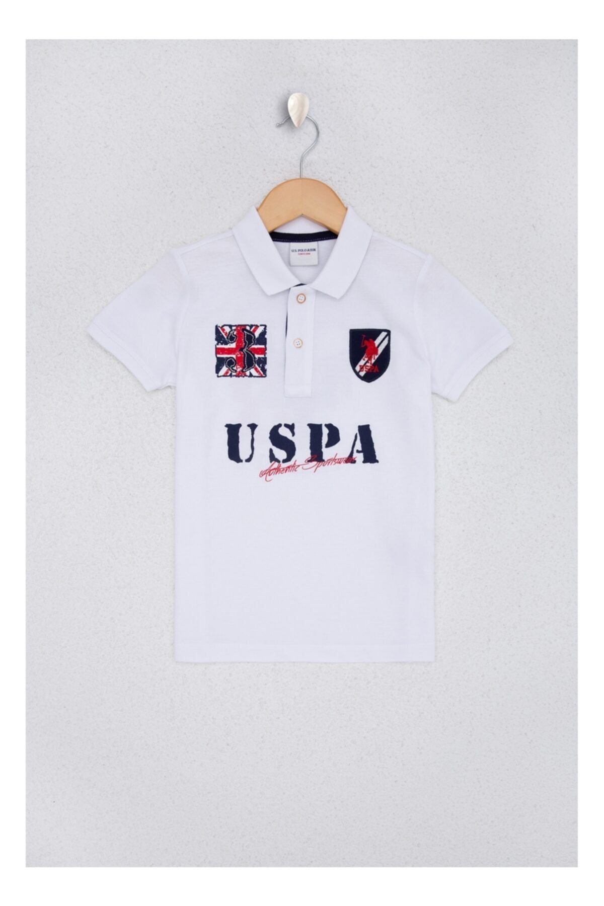 U.S. Polo Assn. تی شرت یقه پولو سفید پسرانه